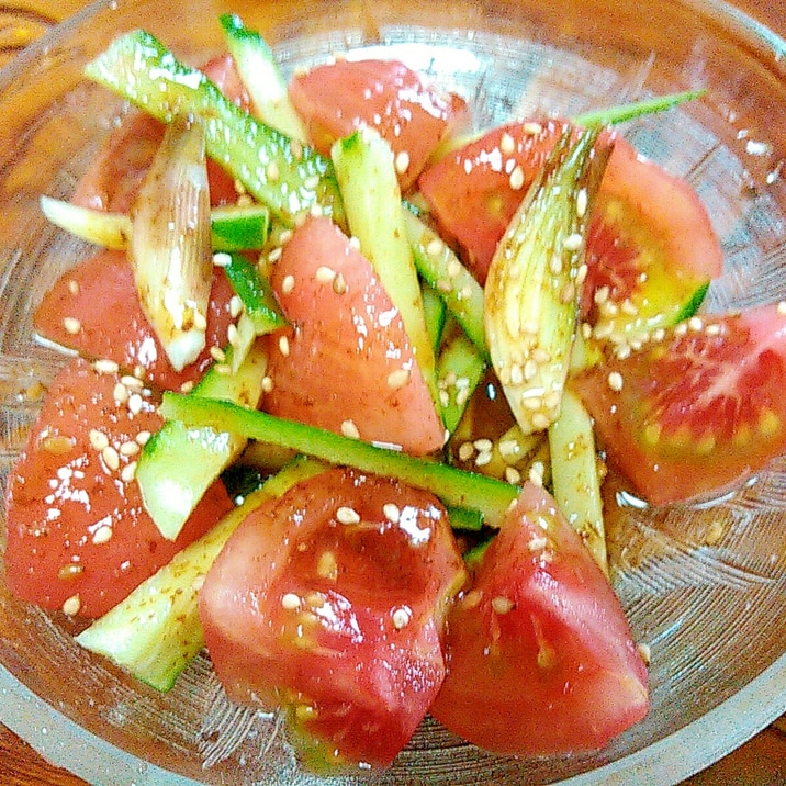 キュウリ茗荷トマトの中華風サラダ